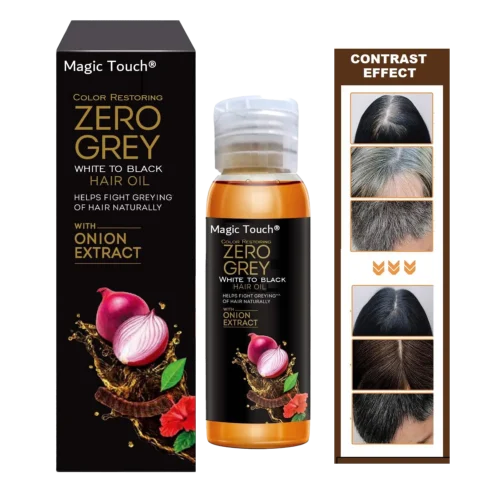 Magic Touch Zero Grey Hair Oil bottle – anti-greying serum with onion extract for restoring natural hair color