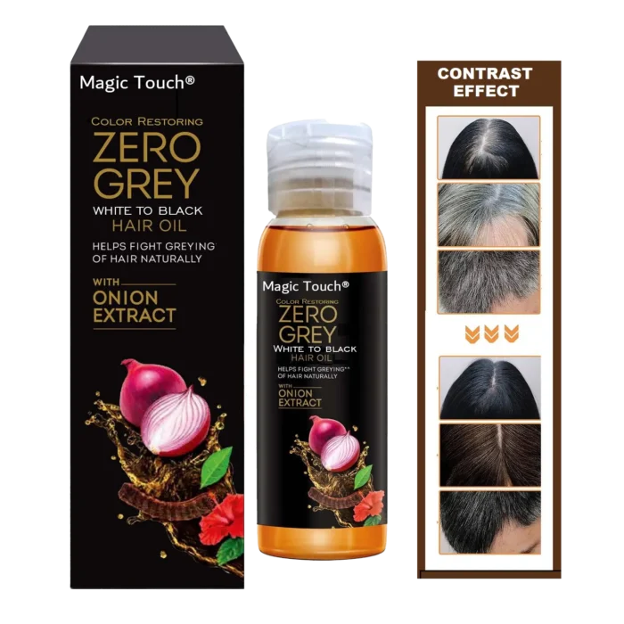 Magic Touch Zero Grey Hair Oil bottle – anti-greying serum with onion extract for restoring natural hair color