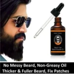 Magic Touch Beard Growth Oil bottle and packaging for men, designed to nourish beard roots and fix patchy beards